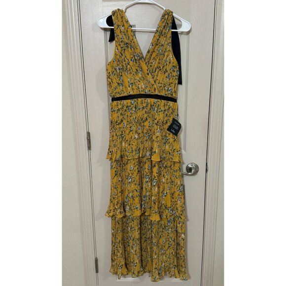 NEW Lulus Such Sophistication Yellow Floral Print Pleated Maxi Dress SZ SMALL L2 - Picture 2 of 5